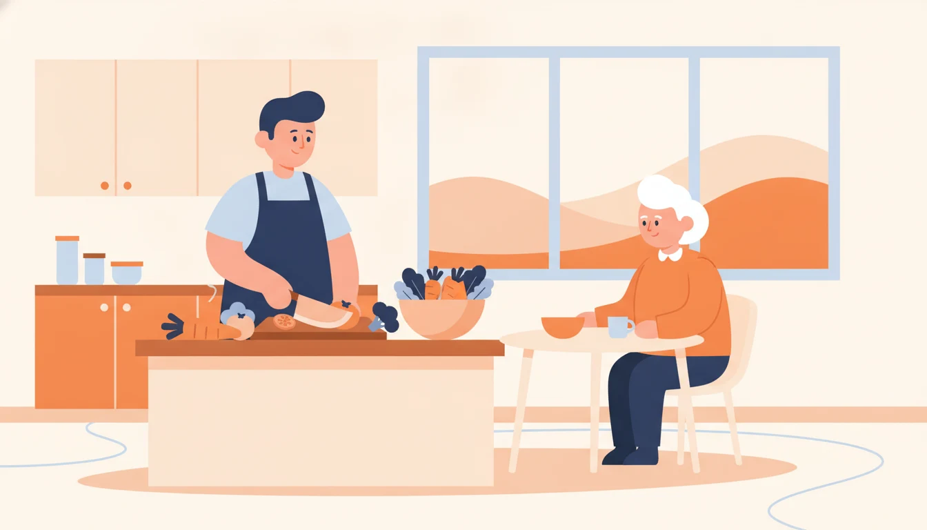 Préparation d'un repas à domicile pour une personne âgée